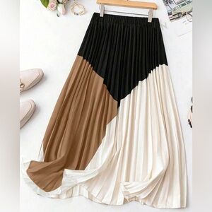 SHEIN LUNE Plus Size Skirt: Color Blocked Pleated Midi-Skirt
